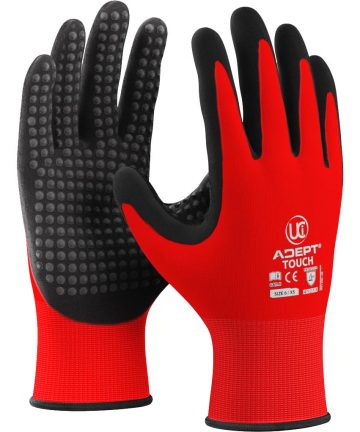 ADEPT® TOUCH - TOUCH SCREEN DOTTED RED GRIP GLOVE - 10 Pack